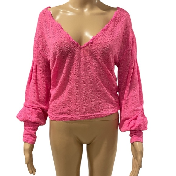 Free People Women's Dream Girl V Neck Bishop Sleeve Top size S - Picture 3 of 5